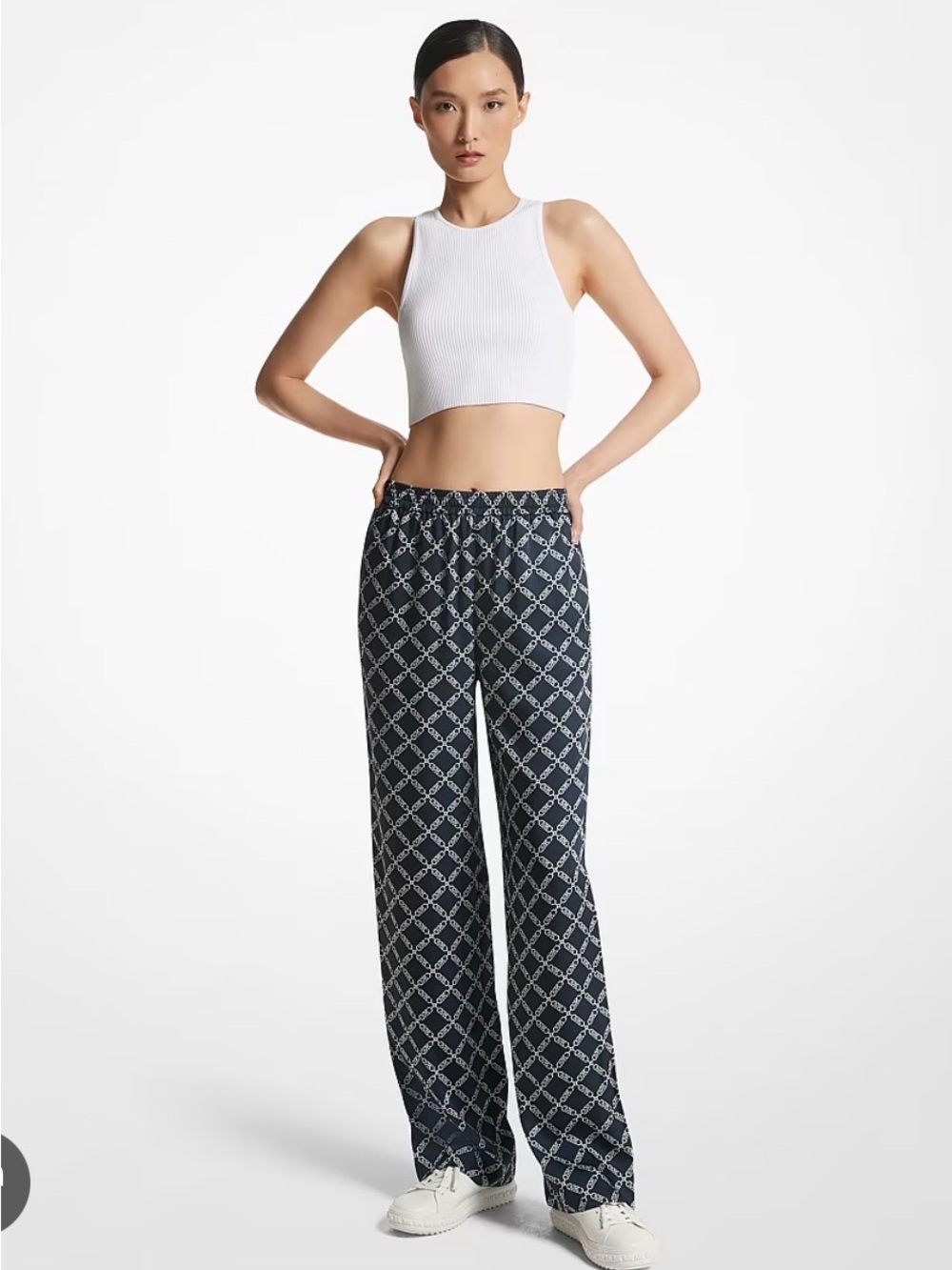 Michael Kors Black & White Chain-Print Maxi Pants